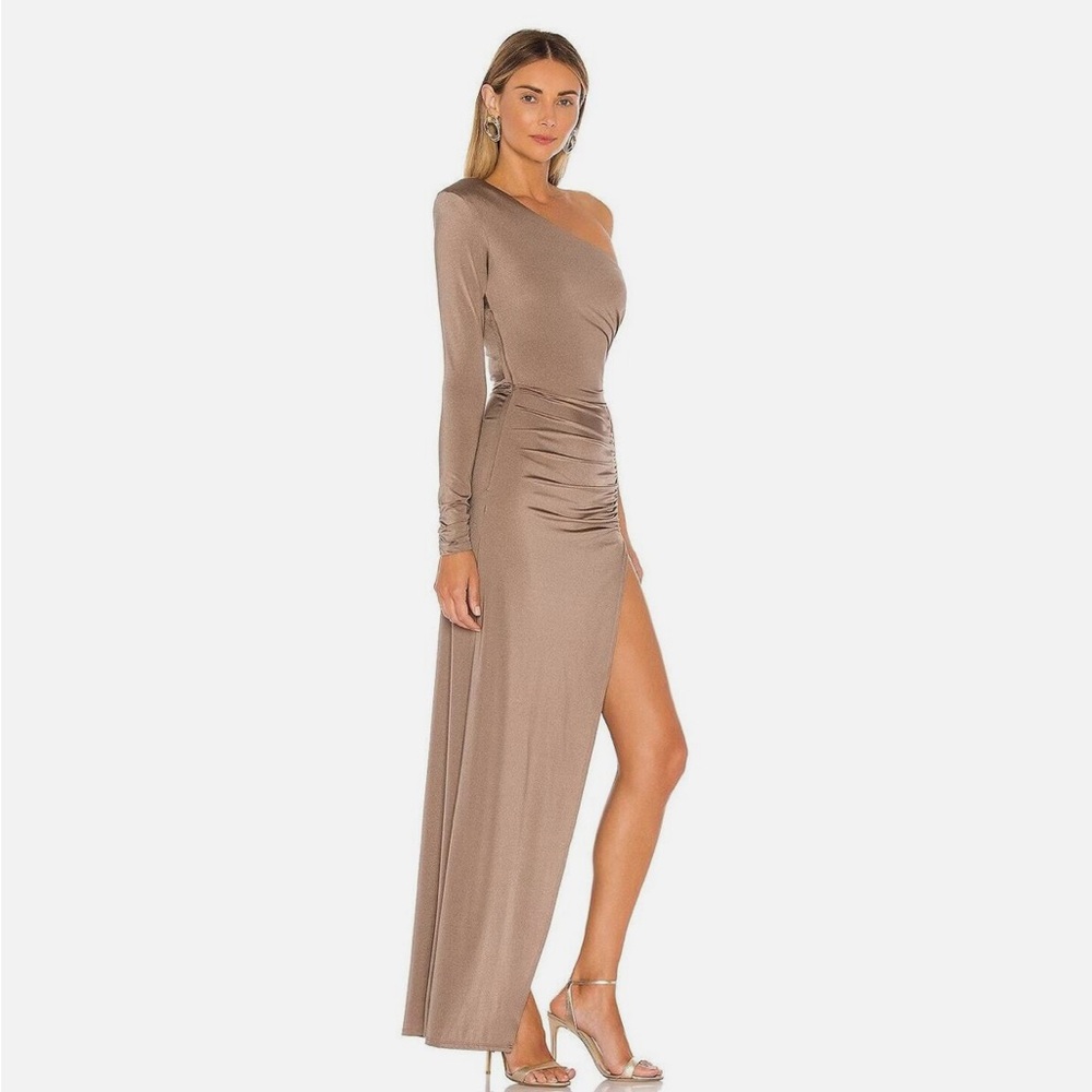 Michael Costello X Revolve Gilly Maxi Dress One Sleeve - size S - Taupe
